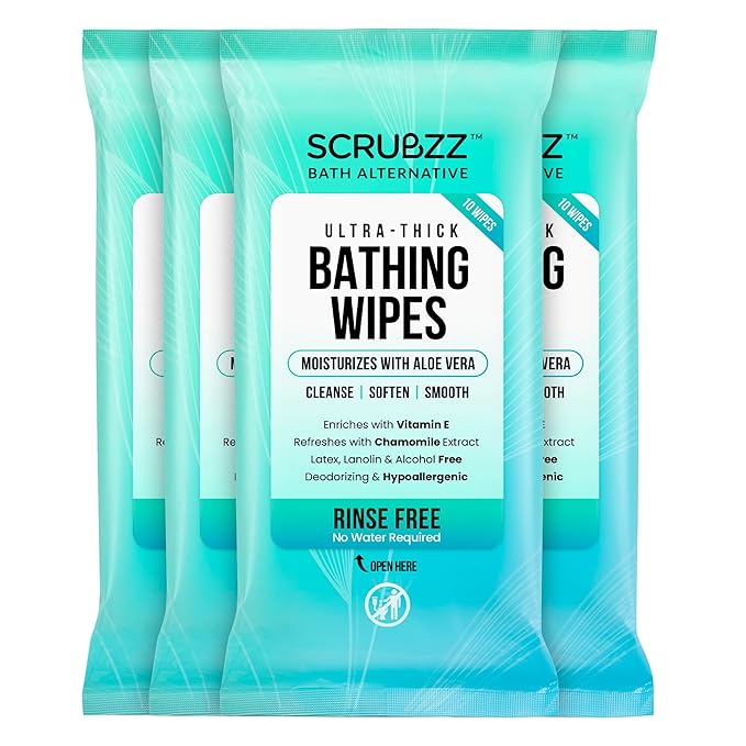 Extra Large Body Wipes for Adults Bathing No Rinse - 40 Ultra Thick Disposable Shower Wipes for Men, Women & Elderly - Great for Gym, Camping, Post Surgery