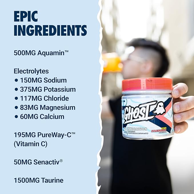 GHOST Hydration Tub, Electrolyte Powder, Kiwi Strawberry, 40 Servings