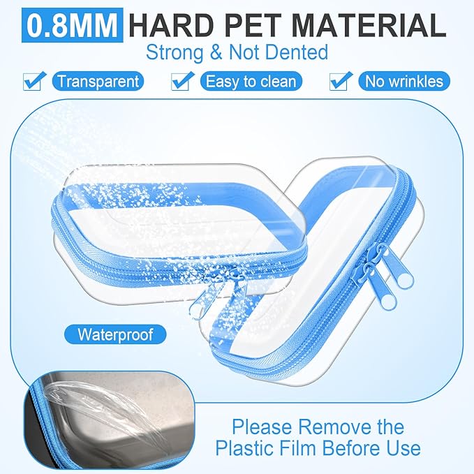 Hoolerry 3 Pcs Clear Hard Zipper Case Hard Plastic Zipper Pouch Makeup Bag Portable Travel Organizer for Cosmetics, Office Supplies, Documents & Toiletries(Blue,Xs)