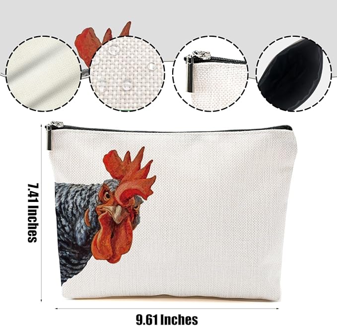 DHKG Chicken Themed Gifts Makeup Bag Rooster Cosmetic Bag Chicken Gifts for Women Girls Friend Farmer Coworker Farm Animals Travel Organizer Zipper Pouch Graduation Birthday Friendship Gifts