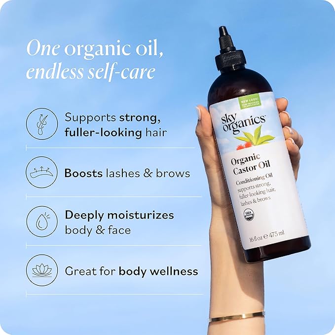 Sky Organics Organic Castor Oil 16oz, Pure, Cold Pressed and Hexane Free