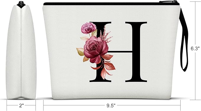 Vavabox A-Z Personalized Makeup Bag, Birthday Gifts for Women Mom, Gifts for Best Friend, Bride Bridesmaid Cosmetic bag (H, 01-White)