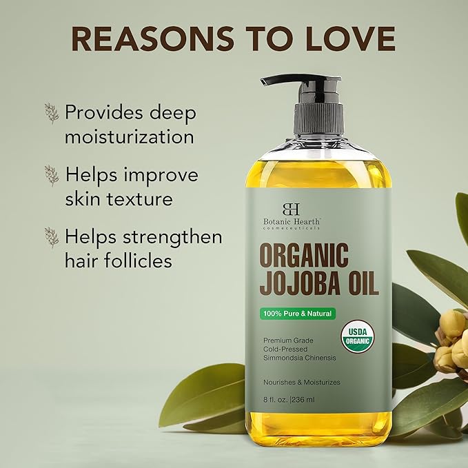 Botanic Hearth USDA Organic Jojoba Oil 100% Pure and Natural - 8 Fl oz