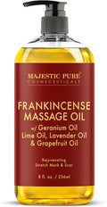 MAJESTIC PURE Frankincense Scar & Stretch Massage Oil for Massage Therapy- Refreshing and Relaxing- Natural Oils with Frankincense Essential Oil- All Skin Types- Men and Women Massage Lotion- 8 fl oz