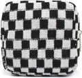 FFpaw Small Black Makeup Bag for Purse, Mini Checkered Cosmetic Bag Zipper Cute Make Up Pouch Travel Toiletry Bag Quilted Aesthetic Accessories Makeup Storage Bag Organizer for Women Girls