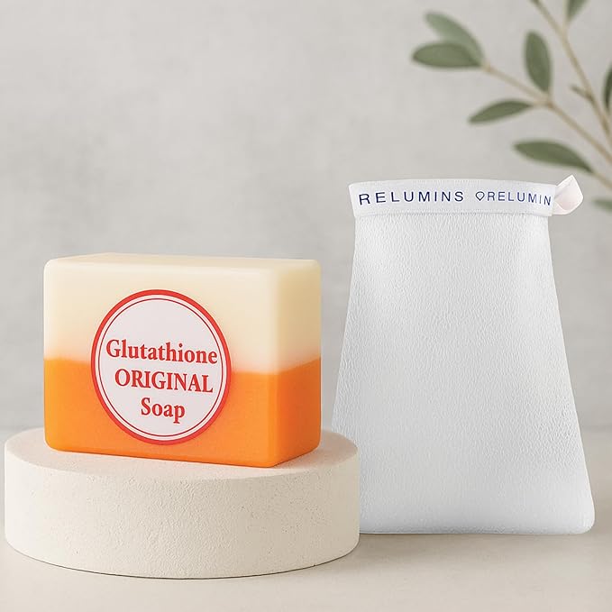 Relumins Glutathione + Kojic Acid Soap Bars Whitening and Darkspot Corrector - Deep Cleansing & Hydrating Soap for Refreshed Skin Perfect - Gentle Exfoliating Formula - 135g with net