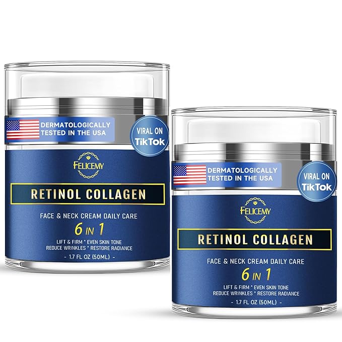 Felicemy 6-in-1 Face Cream for Men, Mens Face Moisturizer, Anti-Aging Face Cream for Men with Retinol Collagen & Hyaluronic Acid, Eye Bags & Dark Spot Remover, After Shave Lotion 2-Pack