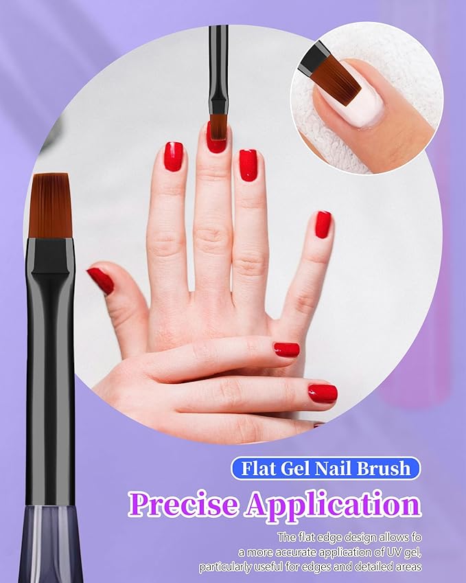 AMilHiTon 3PCS Nail Polish Clean Up Brush, Round/Flat/Angled, Gilded Blue