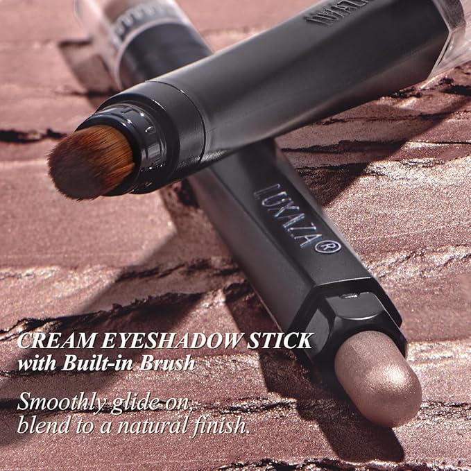 LUXAZA PRO Brown Eyeshadow Stick Makeup Set 3PCS, Neutral Shimmer And Matte Cream Eye Shadow Palette, Metallic Bronze Smoky Eyeliner Brightener Crayon Pencil Kit, Ideal Gift for Women -Rosewood Bloom