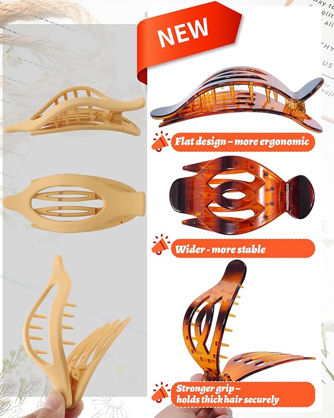 AWAYTR 6 Pack Large Flat Hair Clips for Women, 5 Inch Non-Slip Claw Clips