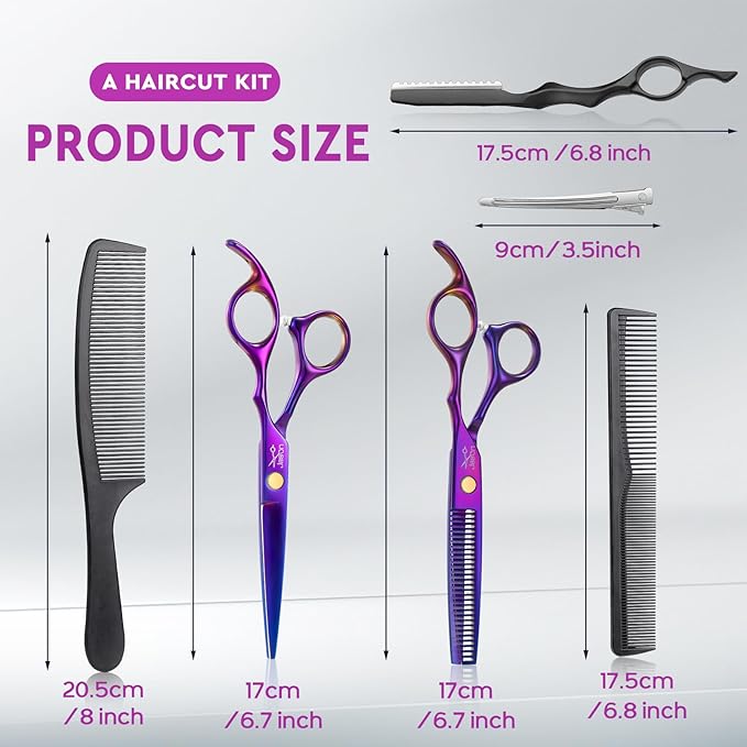 JASON Hair Cutting Scissors Set - 10 PCS Professional Haircut Shears Purple
