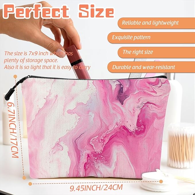 Scribesense Cosmetic Bags Travel Makeup Toilet Case Waterproof Pouch for Women Girls 6.7X9.45inches - Pink And White Fluid Art