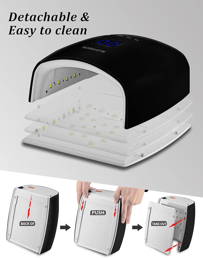 DORAGYM UV LED Nail Lamp, Cordless Gel Polish Dryer for Professional Gel Manicures - Black