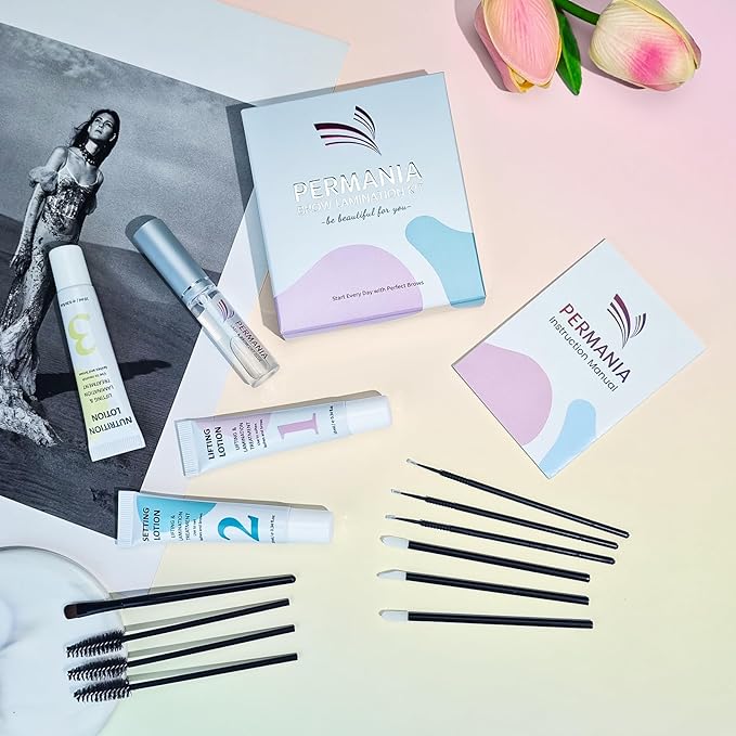 PERMANIA Brow Lamination Kit, Tube Design Instant Perm for Fuller & Thicker Eyebrows Salon Result lasts 4 weeks (with Liquid Glue)
