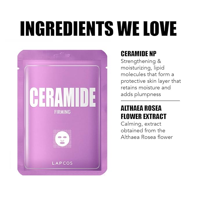 LAPCOS Derma Ceramide Sheet Mask - Firming Skin Barrier Repair (Pack of 5)