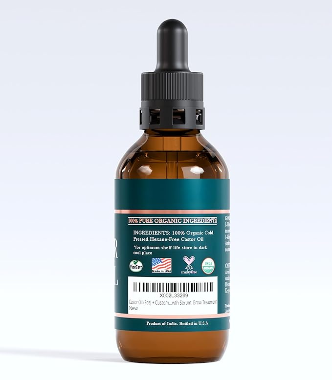 Organic Castor Oil Eyelash Growth Serum, Eyebrow Lash Serum for Hair Growth