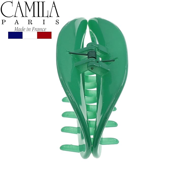 Camila Paris CP2581 French Hair Clips for Women, 3.5" Green, Large Claw Clip Strong Hold All Day, No Damage No Slip Claw Clips for Thick Curly Wavy Fine Straight Hair, Jaw Clip Made in France