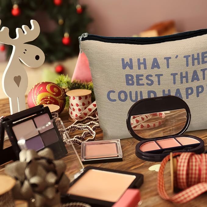 MKGRXZCW What's the Best That Could Happen Inspirational Makeup Bag for Purse, Positive Affirmations Gifts Cosmetic Bag Travel Toiletry Bag for Women, Motivational Zipper Makeup Pouch