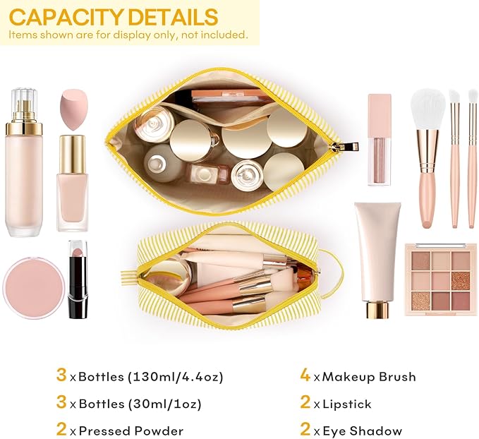 mibasies 2 PCS Initial Makeup Bags for Women: Cosmetic Bag for Travel Toiletry - Personalized Cute Makeup Pouch - Gifts for Grilfriend Wife Moms Bridesmaid - Retirement Travel Gifts - Yellow E