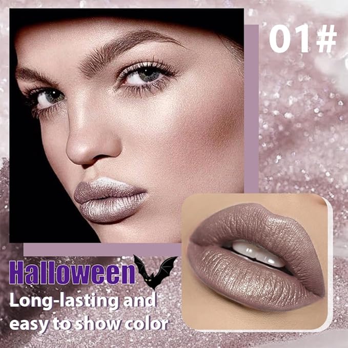 CAKAILA Taupe Metallic Lipstick for Women,Glitter Sparkling Liquid Lipstick,Long Lasting Waterproof Lightweight Comfortable Non-Drying Bold Dark Lip Gloss for Gothic Stage Makeup,Cruelty Free