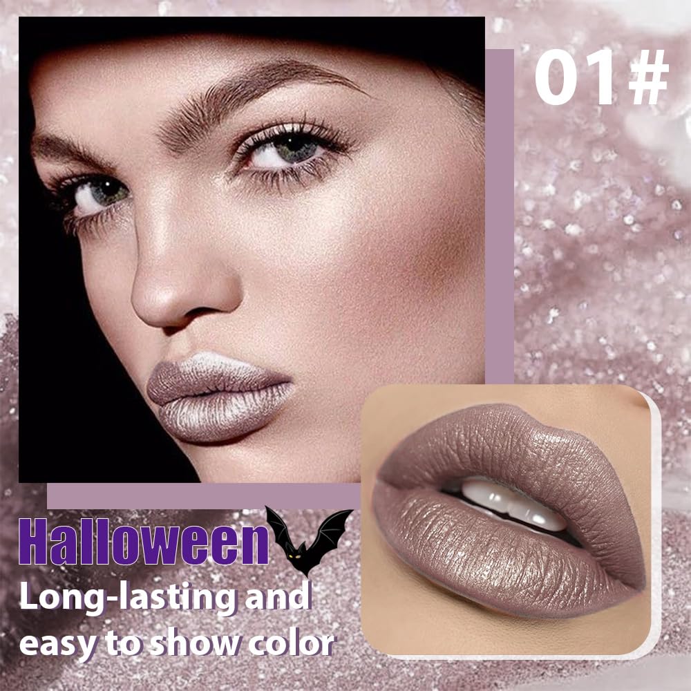 CAKAILA Taupe Metallic Lipstick for Women,Glitter Sparkling Liquid Lipstick,Long Lasting Waterproof Lightweight Comfortable Non-Drying Bold Dark Lip Gloss for Gothic Stage Makeup,Cruelty Free