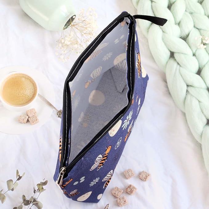 Pebarmnt Cute Animal Lovers Gifts Dinosaur Tropical Sloth Butterfly Cosmetic Bag Makeup Pouch with Zipper (bee)