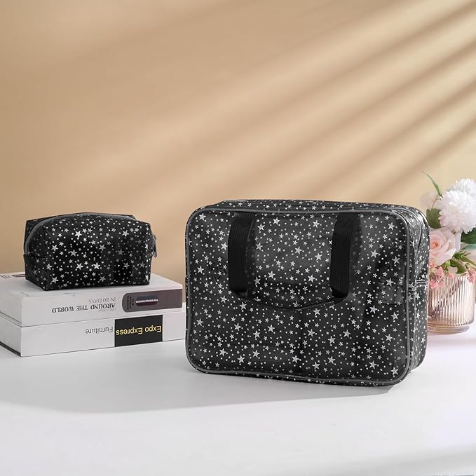 Yaopeing 2Pcs PVC Clear Makeup Bag Cosmetic Case Travel Toiletry Bags