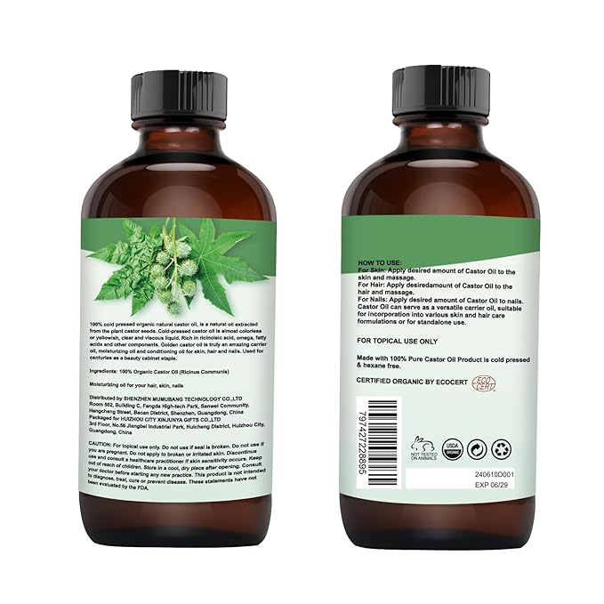 MMPANG Organic Castor Oil, USDA Certified, Cold Pressed, 8 oz Glass Bottle