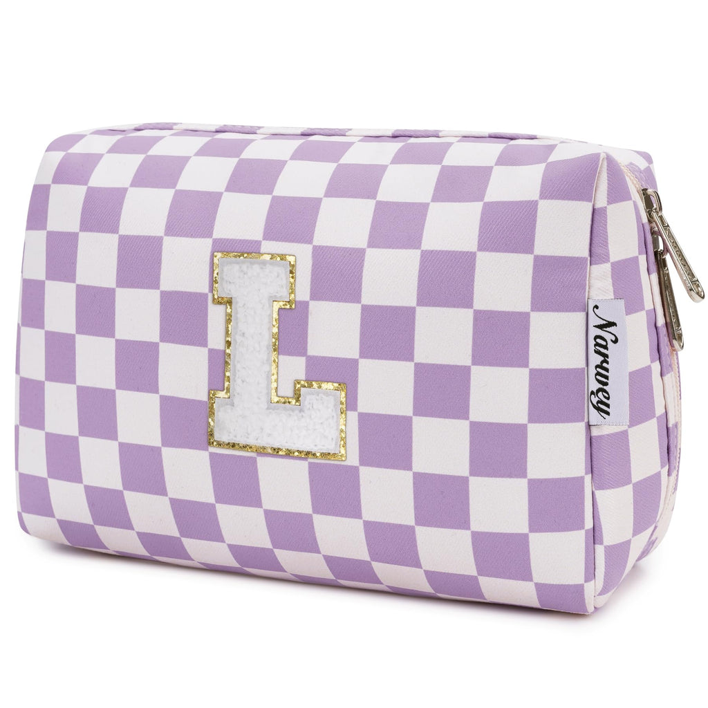 Narwey Birthday Gifts for Women Teen Girls Kids Personalized Initial Makeup Bag Monogram Preppy Cosmetic Bag Trendy Stuff 6 8 10 11 12 13 14 16 18 Years Old Travel Toiletry Bag (Purple Letter L)