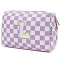 Narwey Birthday Gifts for Women Teen Girls Kids Personalized Initial Makeup Bag Monogram Preppy Cosmetic Bag Trendy Stuff 6 8 10 11 12 13 14 16 18 Years Old Travel Toiletry Bag (Purple Letter L)