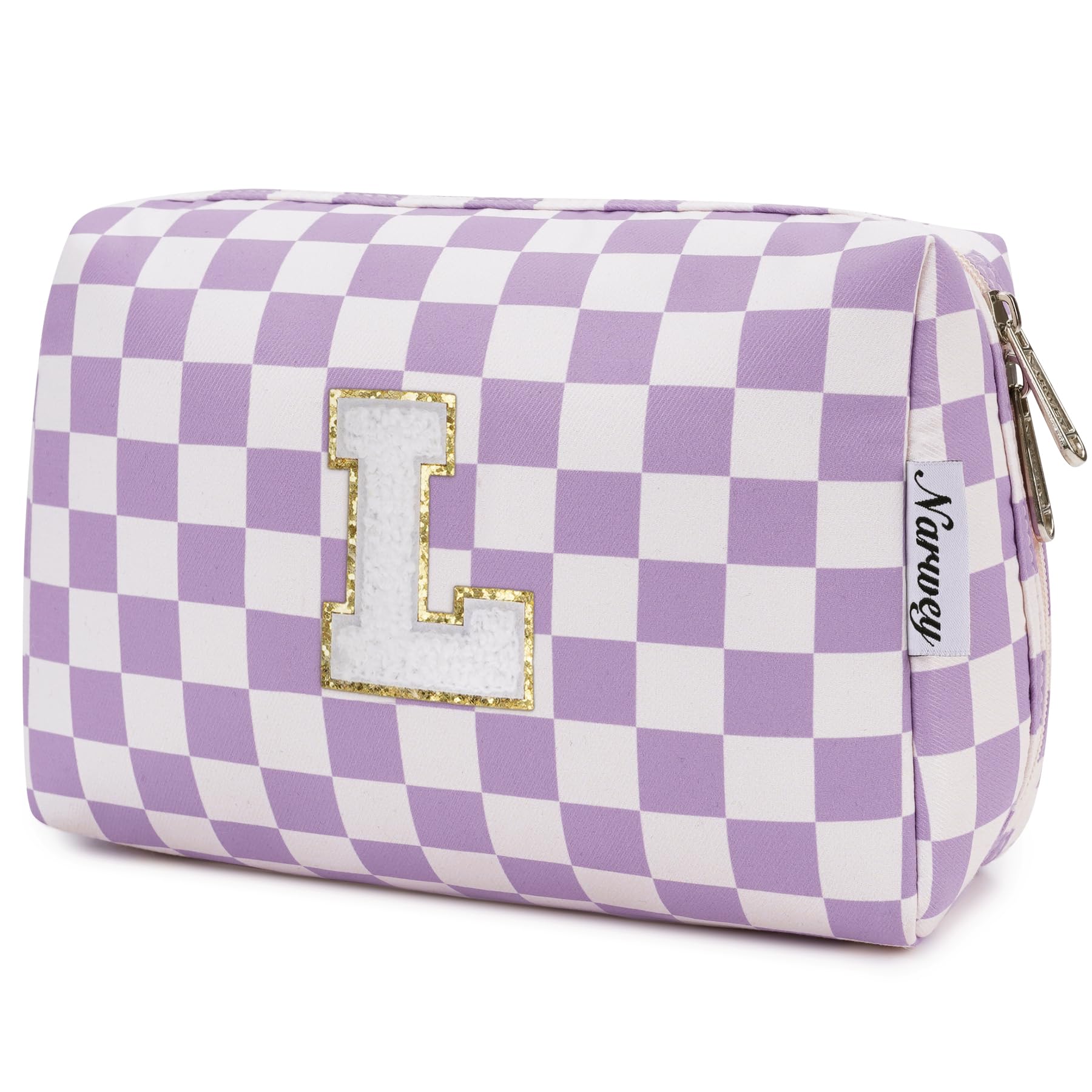 Narwey Birthday Gifts for Women Teen Girls Kids Personalized Initial Makeup Bag Monogram Preppy Cosmetic Bag Trendy Stuff 6 8 10 11 12 13 14 16 18 Years Old Travel Toiletry Bag (Purple Letter L)