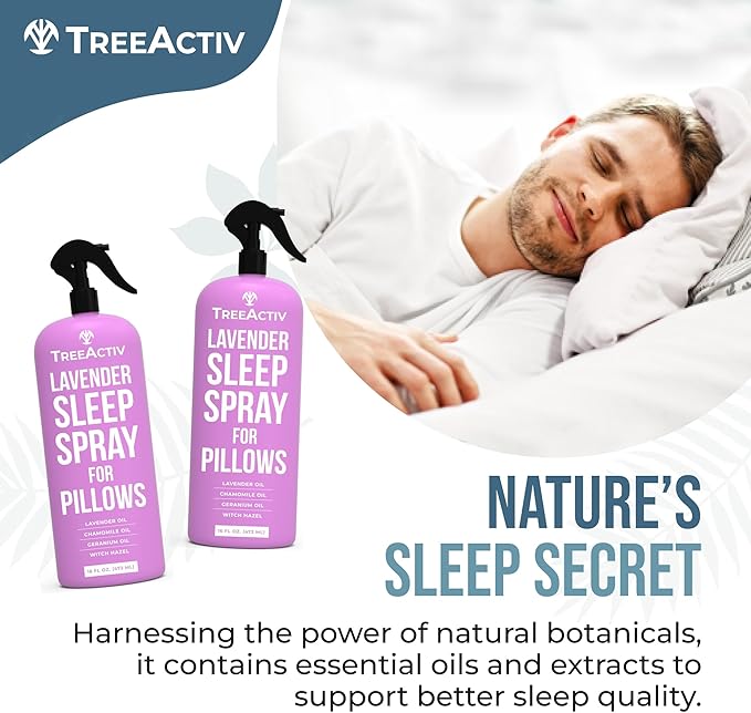 TreeActiv Sleep Spray Calming Lavender Chamomile, Soothing Witch Hazel & Lavender Pillow Spray Air Freshener for Room, Bed, Fabric, Pillows & Linen Mist for Sleeping & Relaxation, 4000+ Sprays, 16 Oz