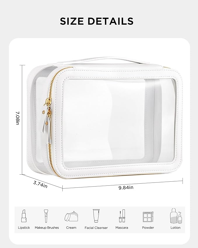 Vorey Large Clear Makeup Bag for Women, Portable Travel Makeup Bag Organizer Waterproof Toiletry Bag Cute Makeup Bags Cosmetic Bag Makeup Pouch, White