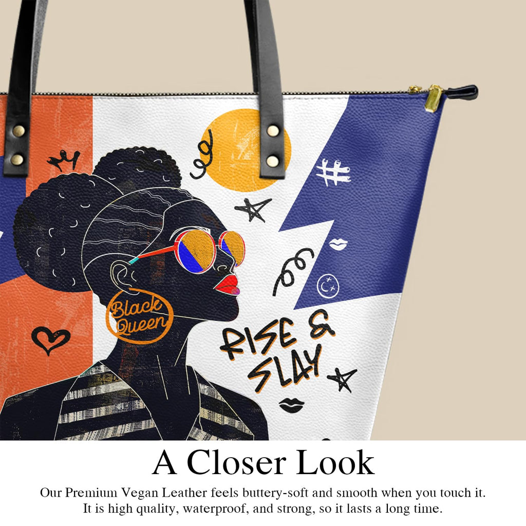 Afroyla Afrocentric Art ToteBag for Black Women – Premium Leather, Work & Everyday Bag, Ideal Gift for Her on Mother's Day