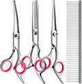 TINMARDA Dog Grooming Kit, Professional Stainless Steel Dog Grooming Scissors with Curved Shears, Pink Finger Rings - 4 Piece Sharp Durable Pet Shears for Dogs Cats At Home Salon-Quality Grooming