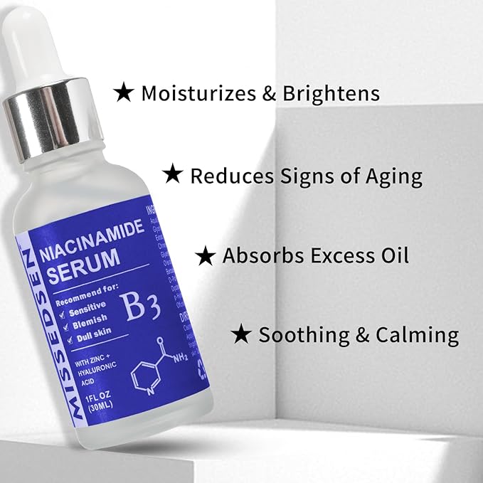 MISSEDSEN Niacinamide Serum for Face with Zinc & Hyaluronic Acid, 1 Oz