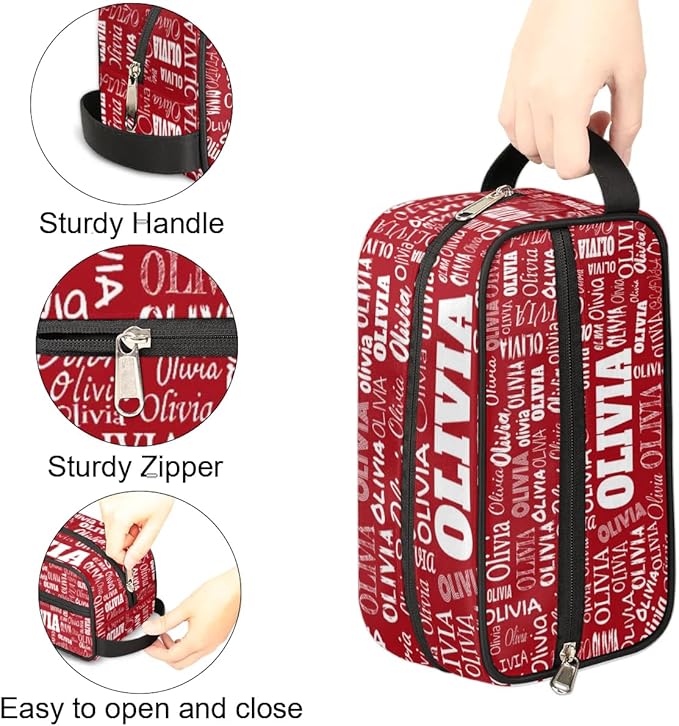 KFNHN Personalized Names Red Travel Cosmetic Organizer Case Portable Bag