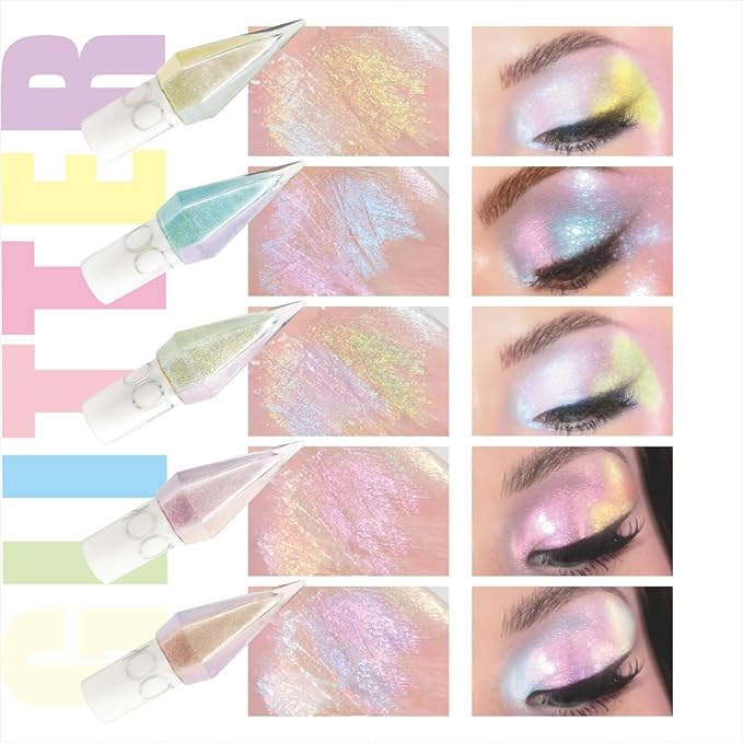 MooGlamor 5 Pcs Liquid Glitter Eyeshadow Set Colorful Eyeliner with Long-Lasting and Waterproof Shinning Eye Shadow Gift for Women Eye Makeup(Diamond C)