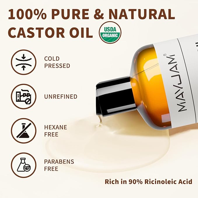MAYJAM Organic Castor Oil for Body, Face, Skin Care, USDA Certified, 16 oz
