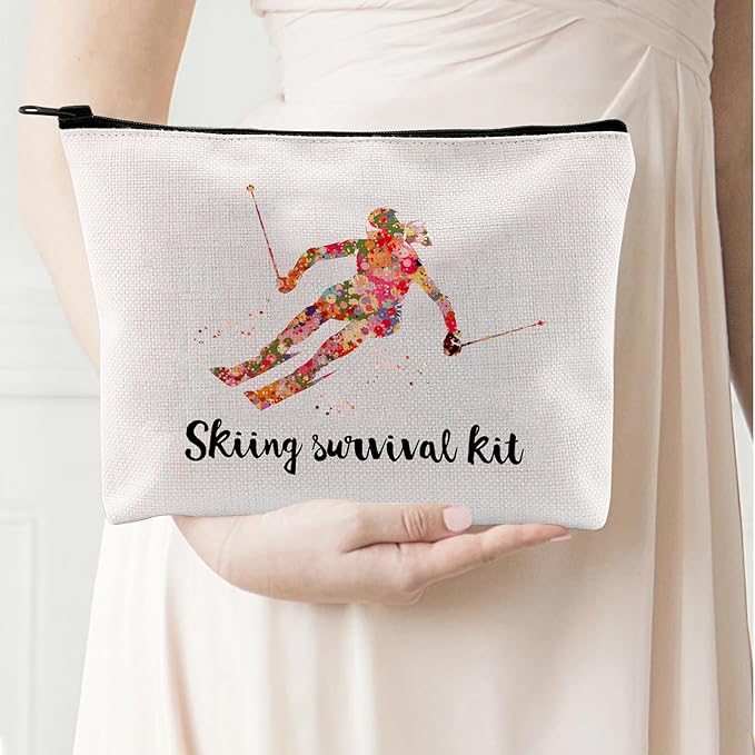 JEFBFBWE Skiing Survival Kit Ski Themed Makeup Bag - Essential for Skiing Survival Fashionable and Portable Beauty Storage Bag Gifts for Skiers Women
