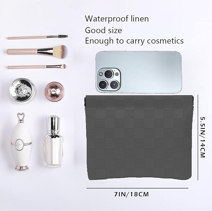 HIGH FIT Leather Pocket Cosmetic Bag for Purse,Coin Purse Lipstick Cosmetic Accessories Organizer, Travel Kit Storage Pouch,Waterproof Portable No Zipper Self-closing (Black+Pink)