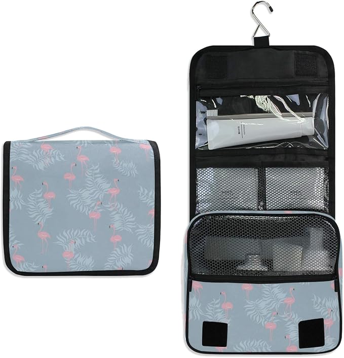 senya Hanging Travel Toiletry Bag Kit Makeup Case Cosmetics Organizer for Men Women (Tropical Flamingo)