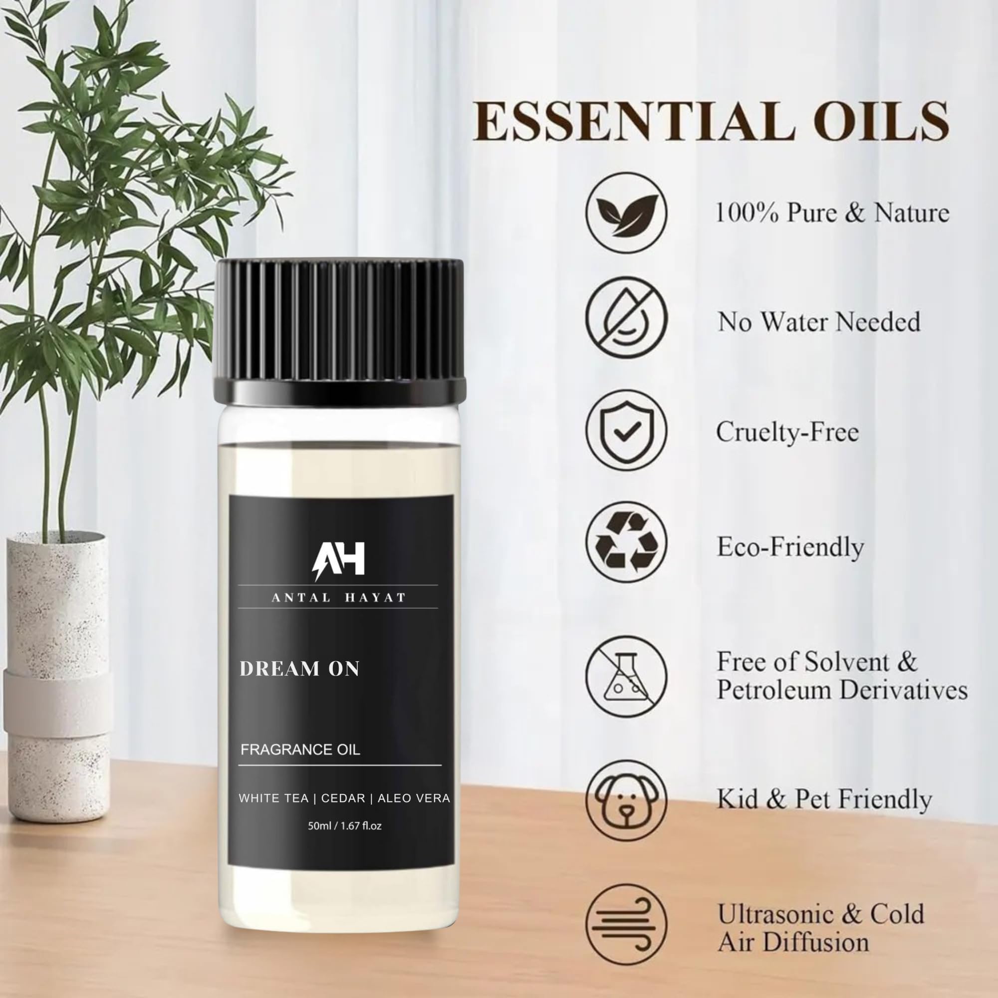Antal Hayat Dream On Essential Oil Scent 50mL - Inspired by Westin Hotel - Home Luxury Scent - Antal Hayat Diffuser Oil - White Tea, Cedarwood, Amber, Musk - Diffuser Oil Blends for Aromatherapy