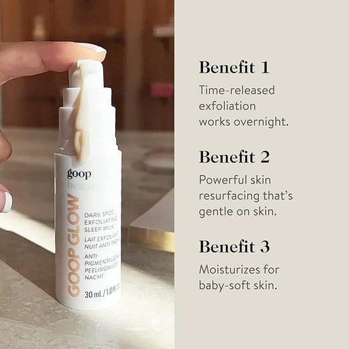 "goop GOOPGLOW Dark Spot Exfoliating Sleep Milk - Exfoliating, Moisturizing, & Resurfacing Serum - Clinically Proven to Improve Skin Tone, Brightness, & Dark Spots - 30 mL"