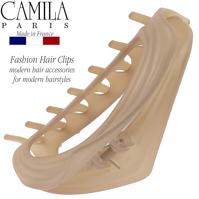 Camila Paris CP3527 French Hair Clips for Women, 4" Beige, Large Claw Clip Strong Hold All Day, No Damage No Slip Claw Clips for Thick Curly Wavy Fine Straight Hair, Jaw Clip Made in France