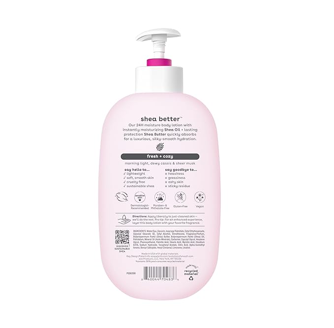 eos Shea Better Body Lotion, Fresh & Cozy, 24-Hour Moisture Skin Care, Lightweight & Non-Greasy, Natural Shea, Vegan, 16 fl oz