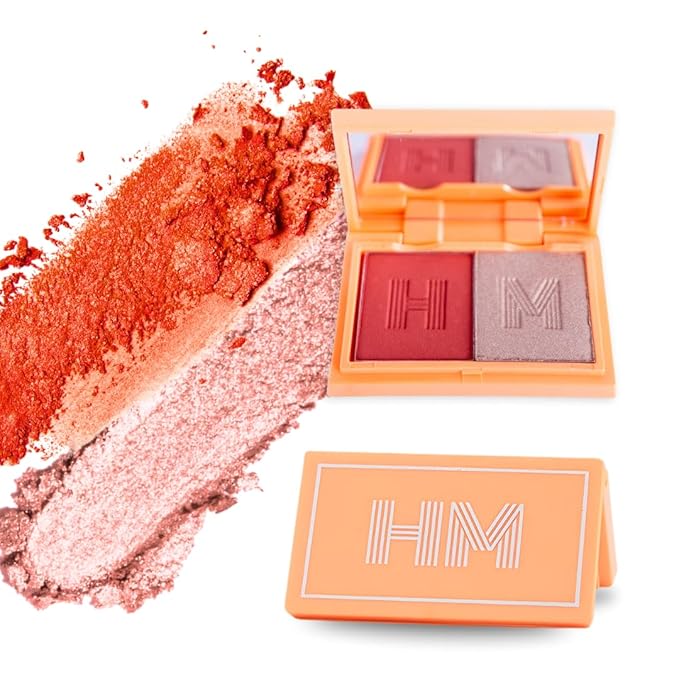 Haute Minute Makeup Blush + Brighten Highlighter Duo, Mini Lightweight Blendable Shimmer Blush, High Pigmented Makeup Powder Palettes, Cruelty Free - BoSS Babe