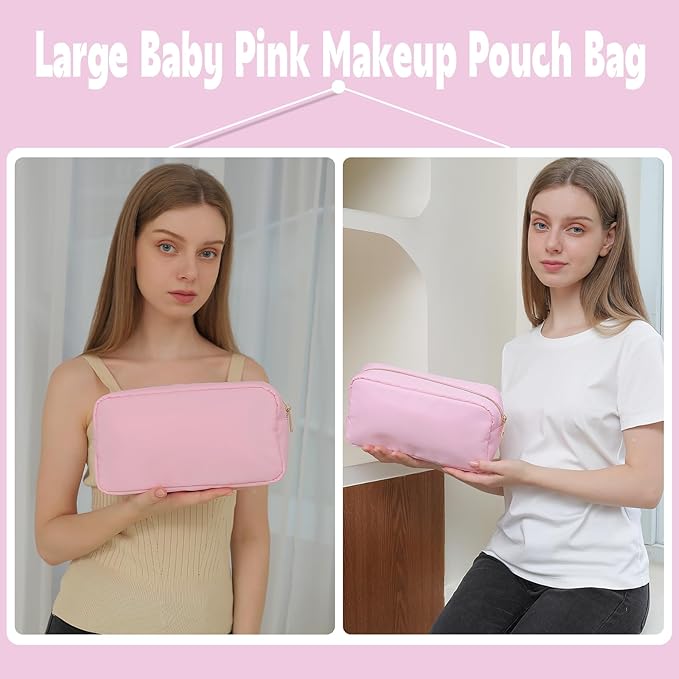 YogoRun Makeup Bag for Women Travel Pouch for Purse Small Toiletry Bag Organizer Water-resistant Nylon Cosmetic Pouch Bag with Four Pockets M, Light Pink
