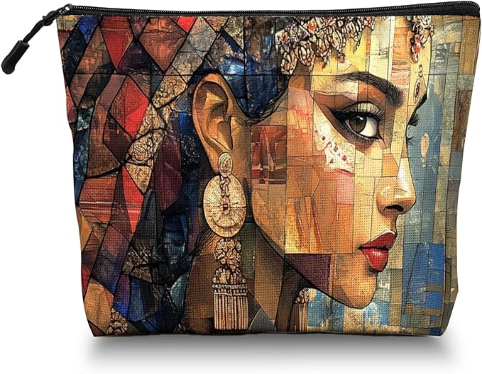 Scribesense Cosmetic Bags Travel Makeup Toilet Case Waterproof Pouch for Women Girls 6.7X9.45inches - Delicate Women in Mosaic Style