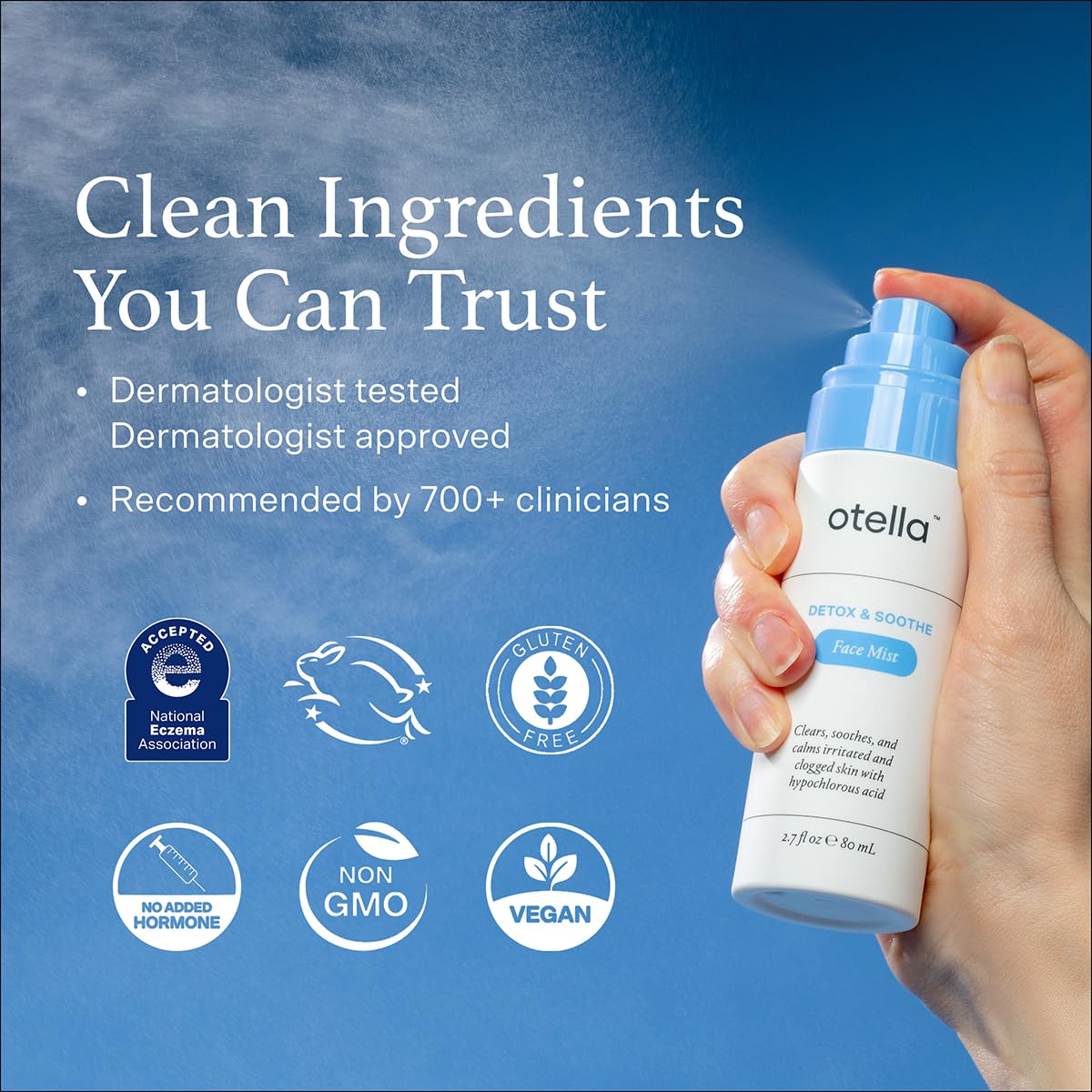 Otella Detox & Soothe Face Mist with Hypochlorous Acid.02% | 2.7 oz | Helps Reduce Redness, Irritation, Breakouts | Rosacea, Eczema, Sensitive-skin Safe | pH Balanced, Fragrance-Free, Fine Mist Toner